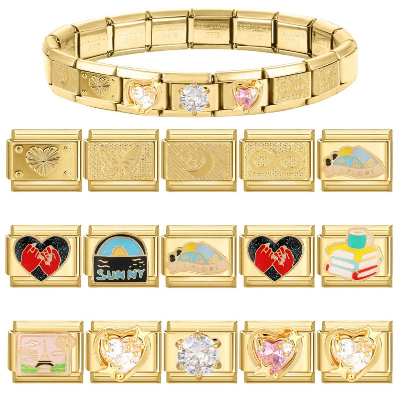 Wholesale Italian Charm Bracelet 9mm DIY Splicing Creative Pattern Stainless Steel Composable Bracelet