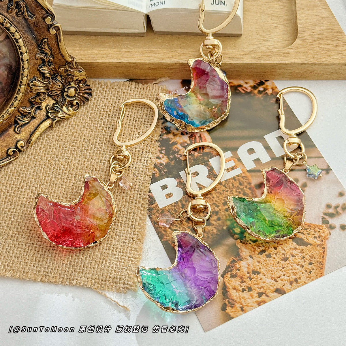 Wholesale Rainbow Moon Metal Keychain Chic Bag Charm Trendy Couple Gift Boutique Resale