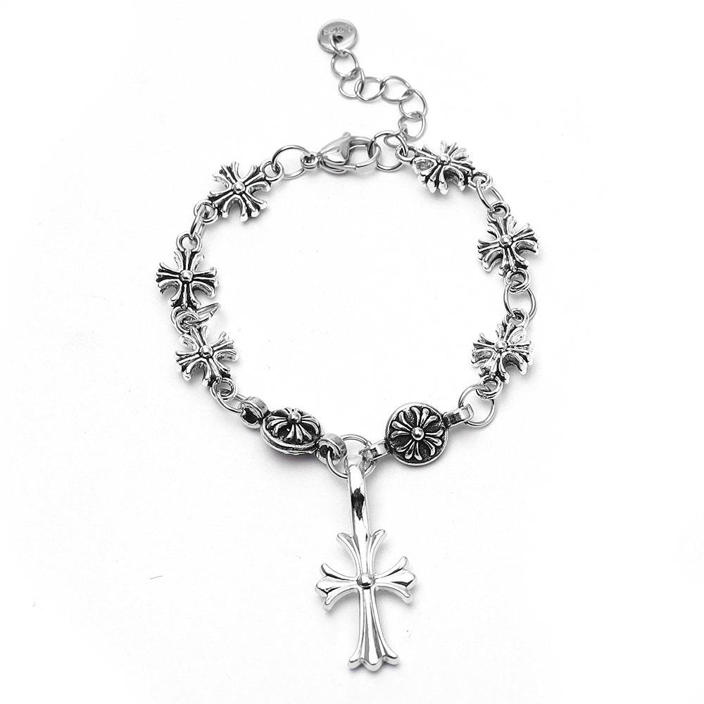 Wholesale Retro Cross Pendant Flower Bead Bracelet Unisex Couple Street Fashion Jewelry Accessory