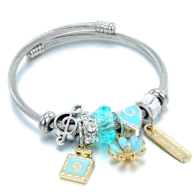 Wholesale Titanium Steel Starfish turtle bracelet blue crystal marine series