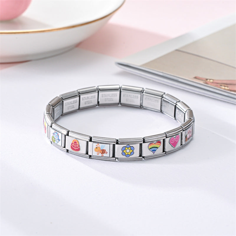 Wholesale Stainless Steel Modular Elastic Bracelet Square Train Card Printed Fashion Accessory