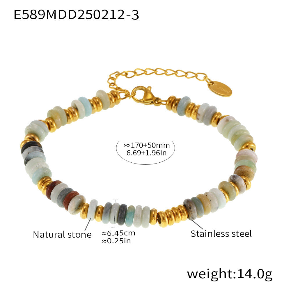Wholesale Titanium Steel  Natural Stone Abacus Beads Bracelet