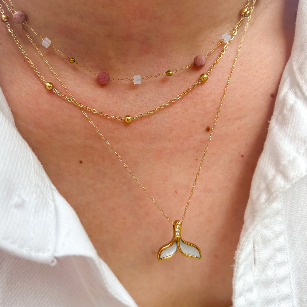 Wholesale Stainless Steel Handmade Natural Stone Beaded Stacking Necklace