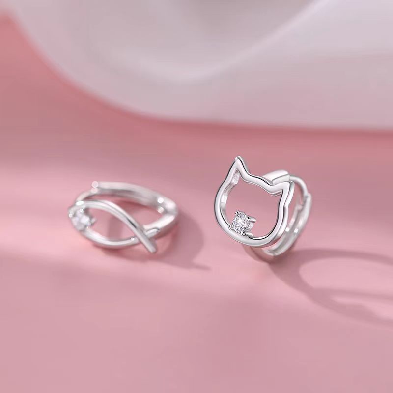 Wholesale S925 Sterling Silver Cat  Hollow Earrings
