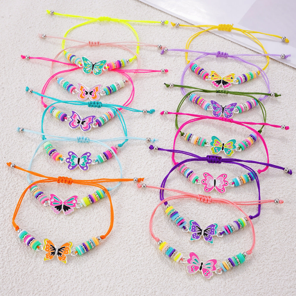 Wholesale Colorful polymer clay beaded cartoon animal pattern bracelet hand-woven adjustable size children' s jewelry