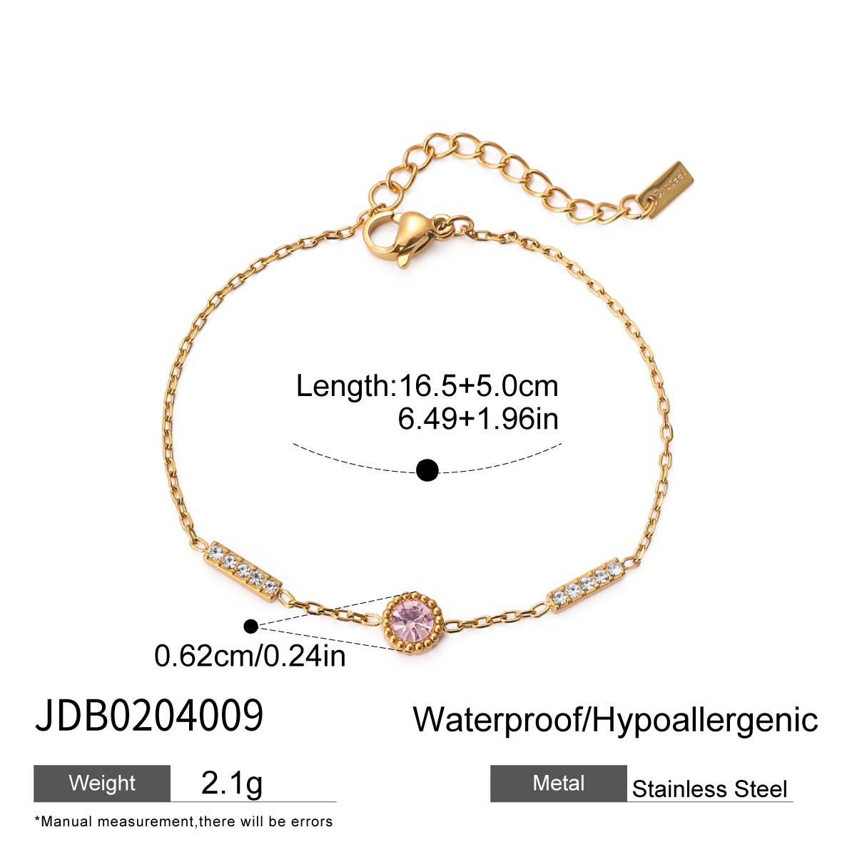 Wholesale  18K Gold Stainless Steel Bracelet Round Pink Zirconium Round Bracelet