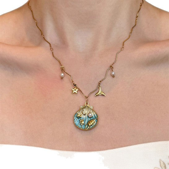 Wholesale Retro Bohemian Beaded Necklace Mixed Materials Alloy Pendant Fashion Jewelry Accessory