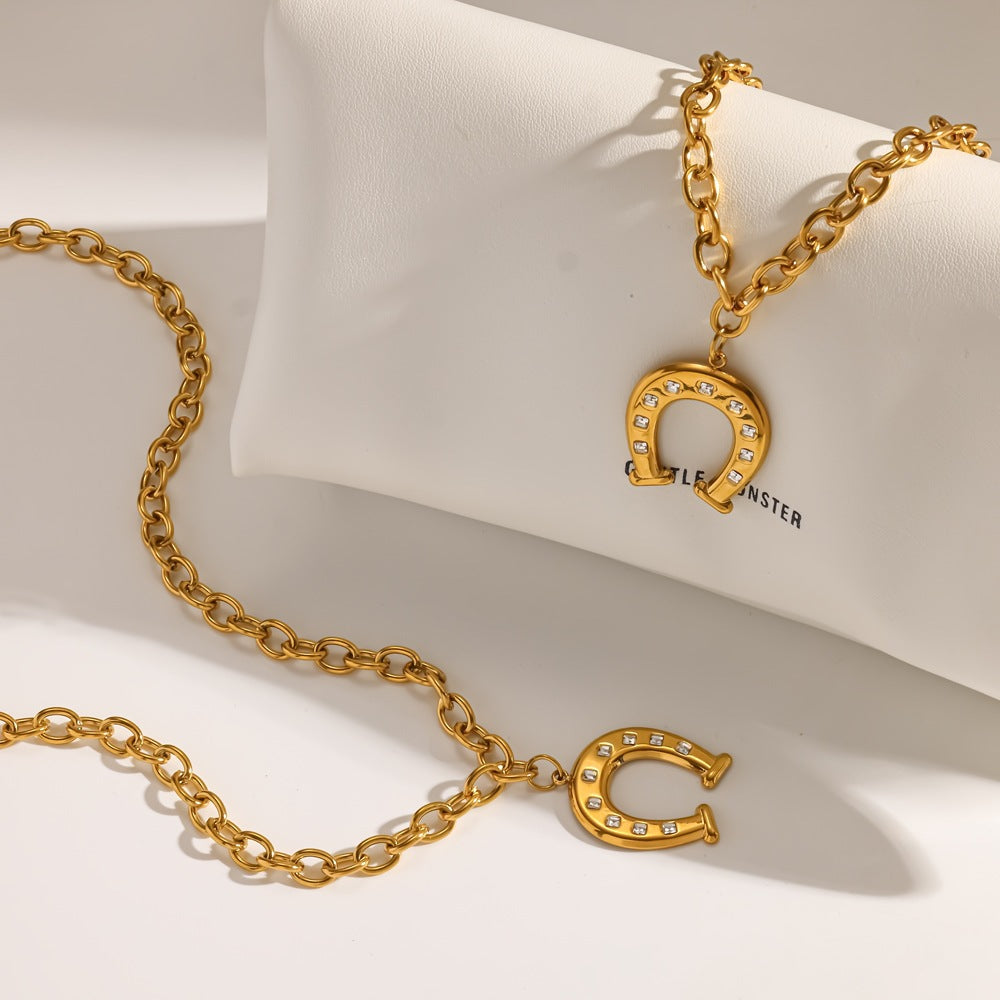 Wholesale Stainless Steel Horseshoe U Shape Necklace And Bracelet Set Everyday Fashion Jewelry