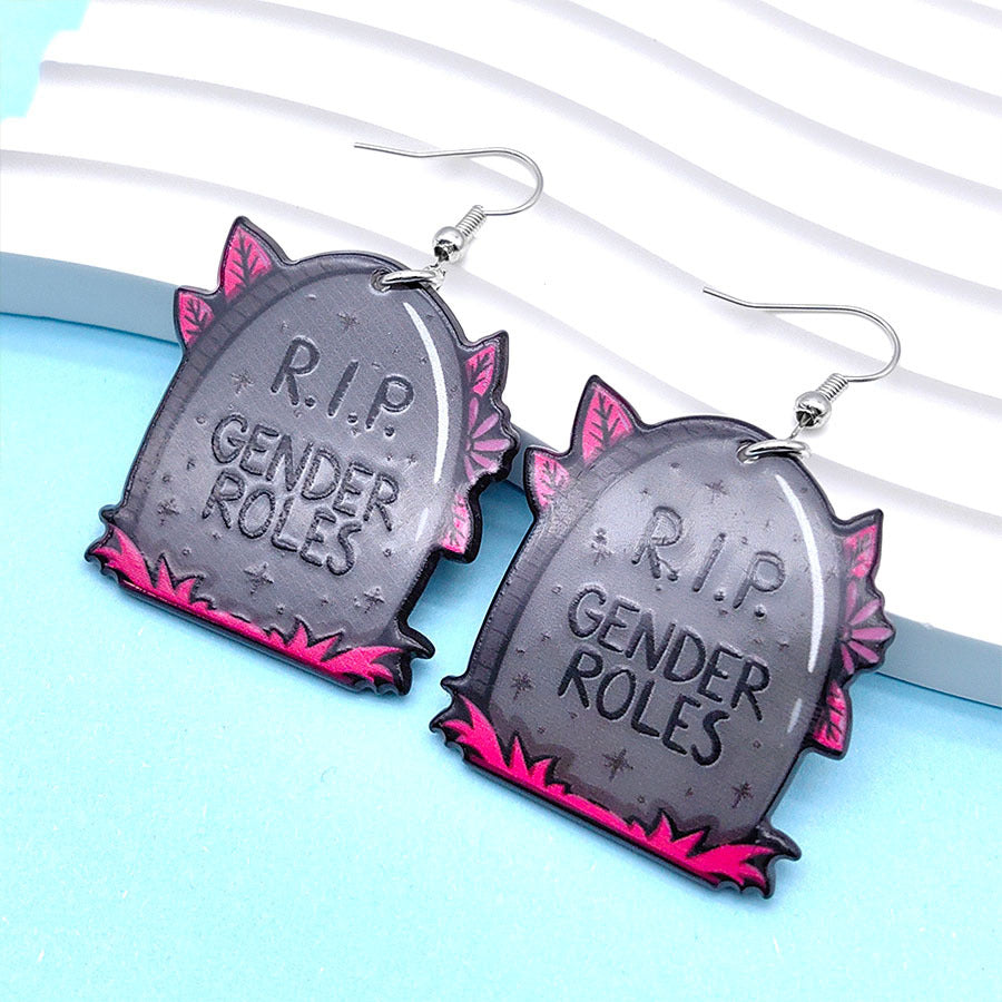 Wholesale Halloween Coffin Tombstone Acrylic Earrings ACC-ES-Xizhao016
