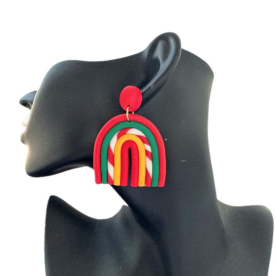 Wholesale Christmas Clay Polymer Geometric Rainbow Earrings