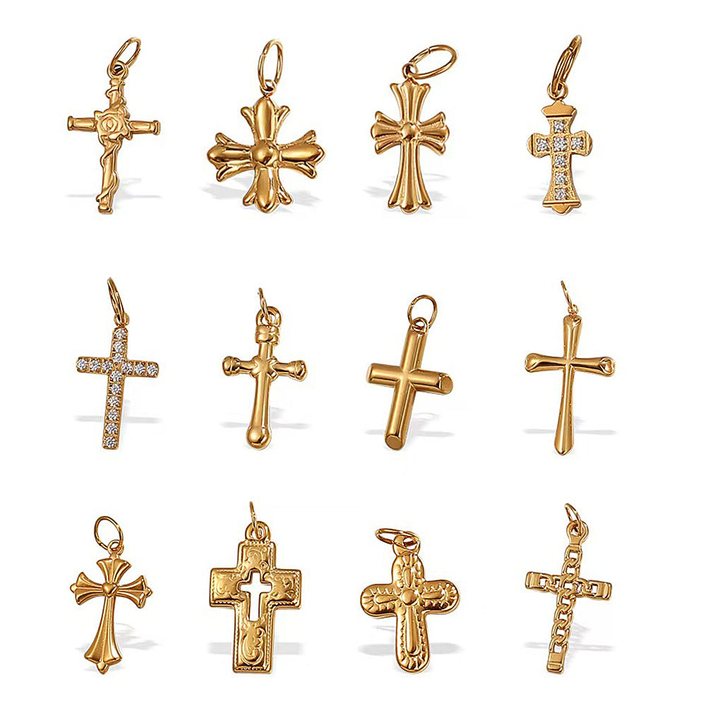 Wholesale Irregular Cross-Shaped DIY Stainless Steel Pendant Full Diamond Jewelry Accessories Necklace Zircon Diamond Inlaid