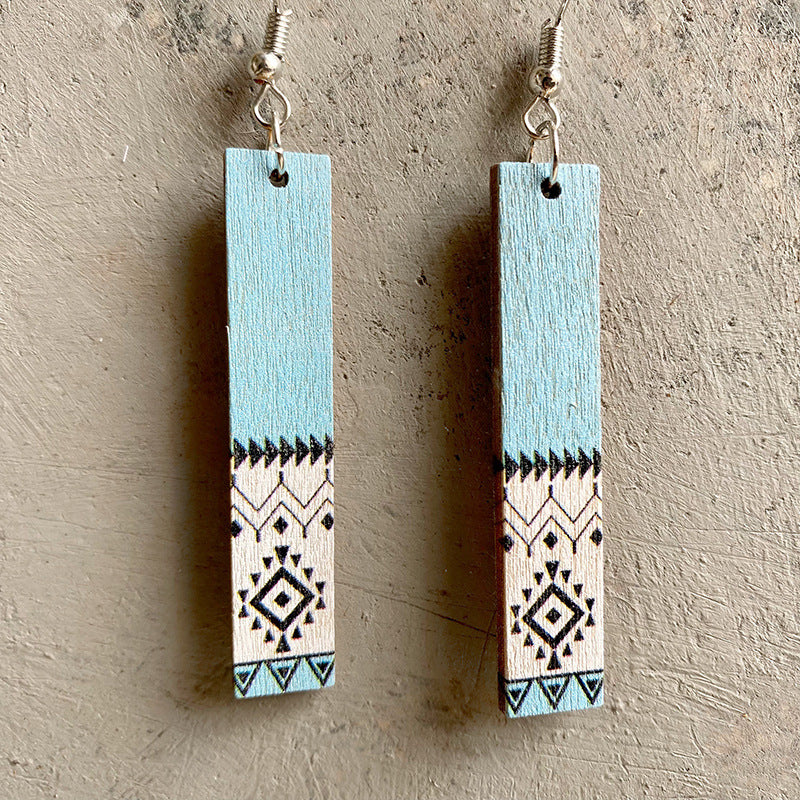 Wholesale 2pcs Wooden Aztec Print Earrings
