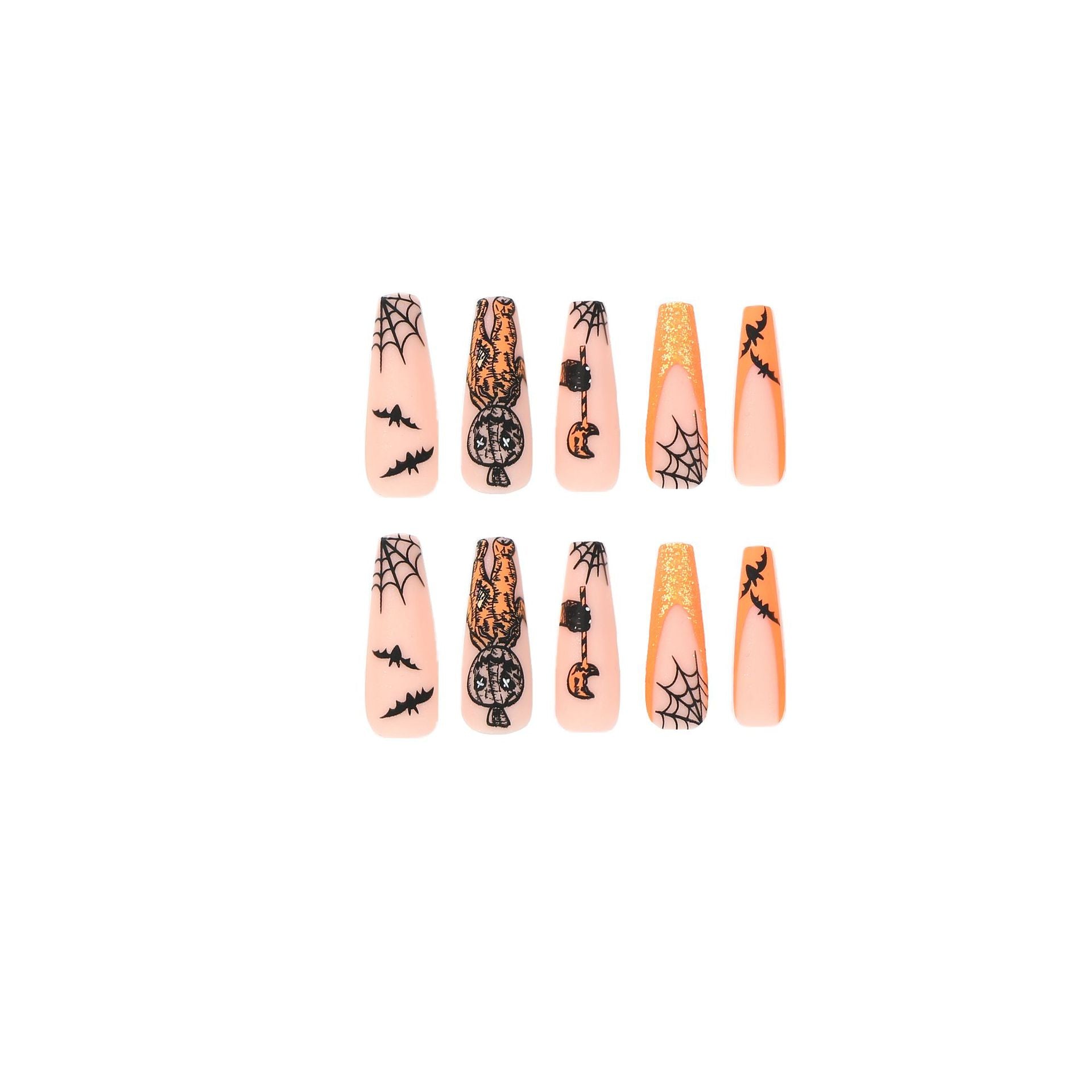 Wholesale 24 Pieces/box Halloween Glitter Press-on Nails Kits Nail Stickers ACC-NS-LeFan058