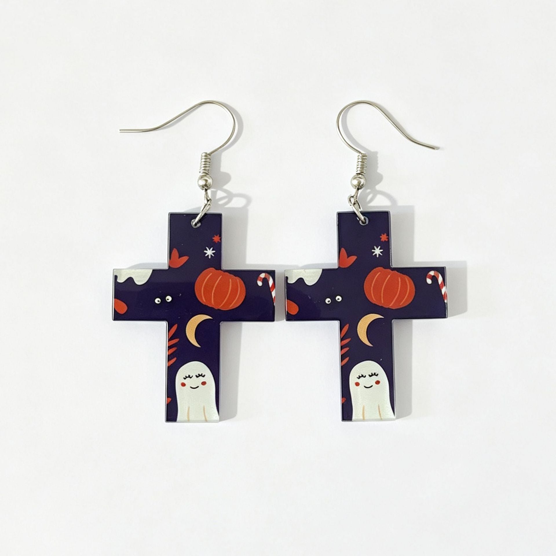 Wholesale  Double-Sided Acrylic Earrings Pumpkin Ghost Cross Prints Women Fashion Accessory Gift
