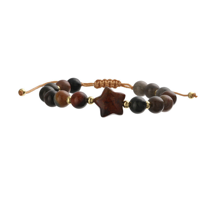 Wholesale Handmade Tiger Eye Pink Crystal Beaded Bracelet With Minimalist Star Charm Unisex Casual Fashion Accessory