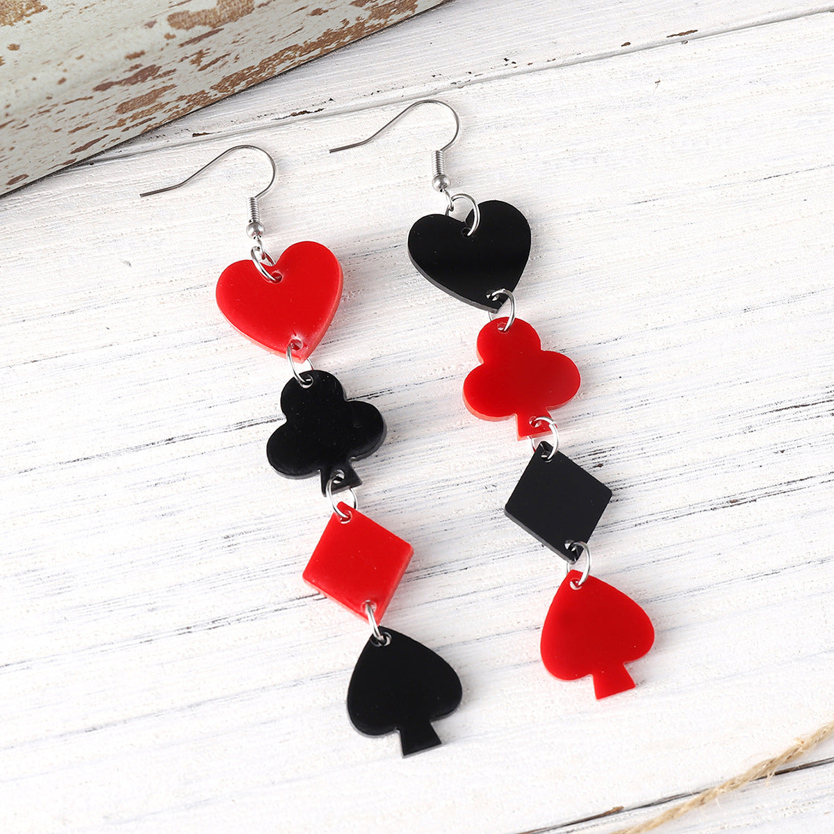 Wholesale  Long Tassel Y2K Poker Card Color Love Plum Blossom Square Spades Acrylic Earrings
