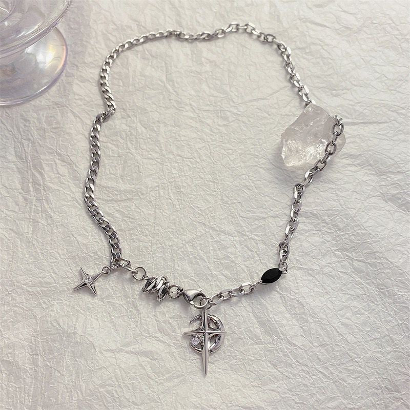 Wholesale Black Zircon Star Necklace Sweater Chain