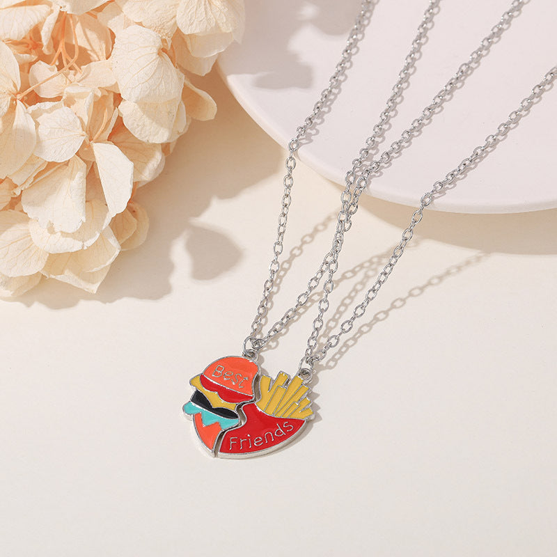 Wholesale Hamburger French Fries Splicing Love Alloy Necklaces ACC-NE-Tiangao006
