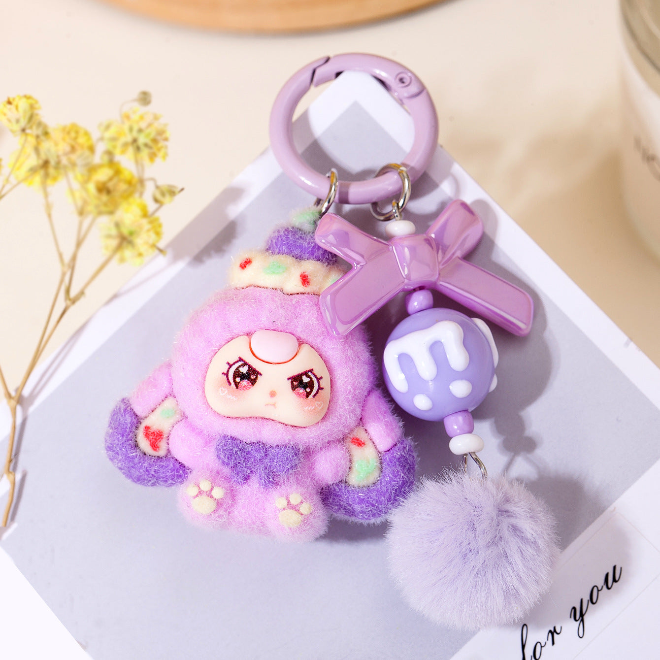 Wholesale Cute resin flocked keychain ACC VIP