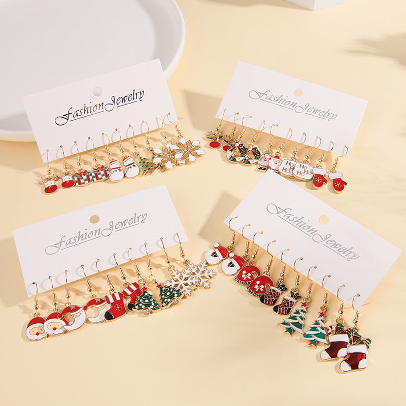 Wholesale Christmas Earrings 5 pairs Set Santa Claus Snowflake Earrings ACC-ES-Zhey006