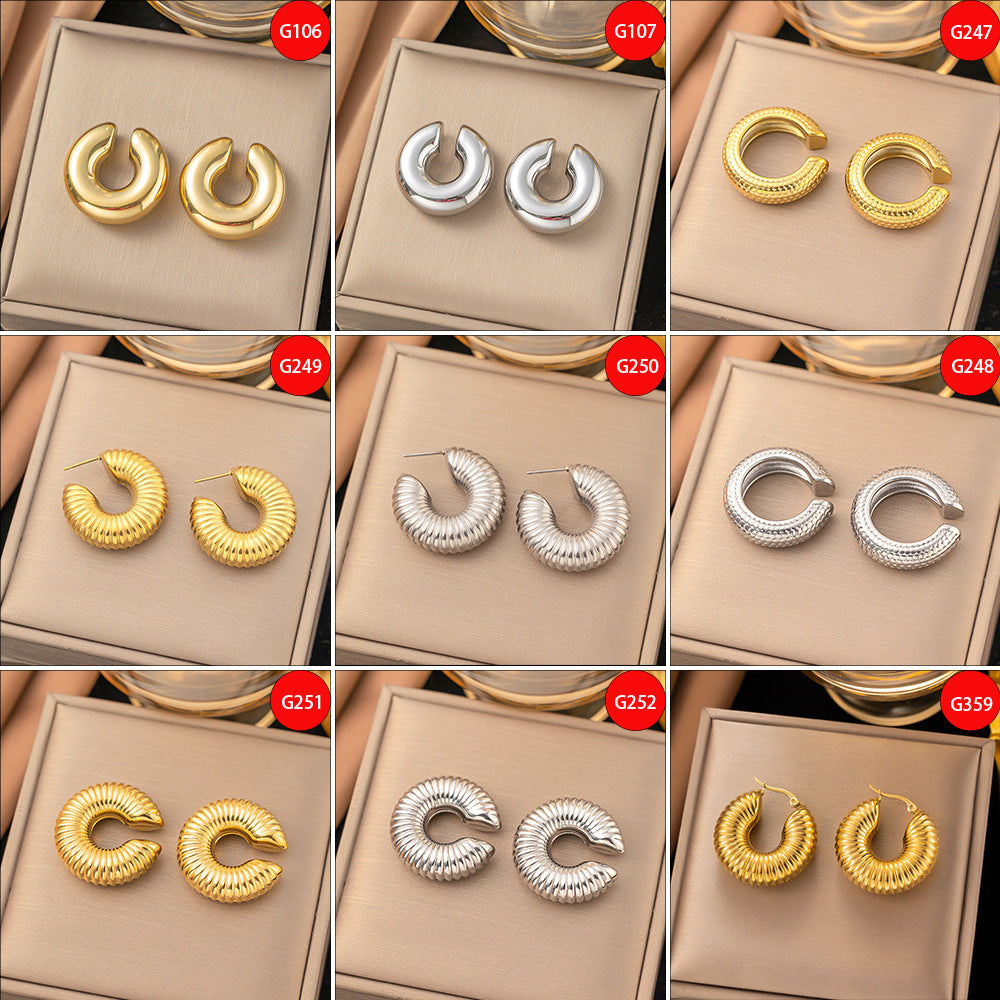 Wholesale 18K Gold Plated Earrings Titanium Steel Earrings Hollow Earrings ACC-ES-Qinzhe001