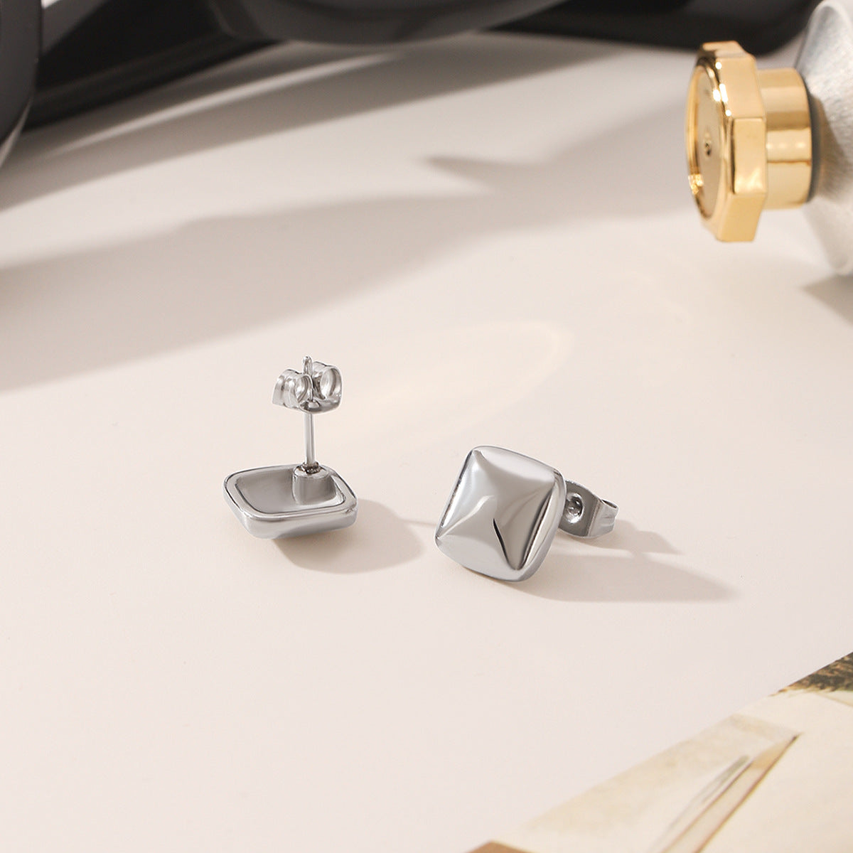 Wholesale  Stainless Steel Square Cut Three-dimensional Earrings