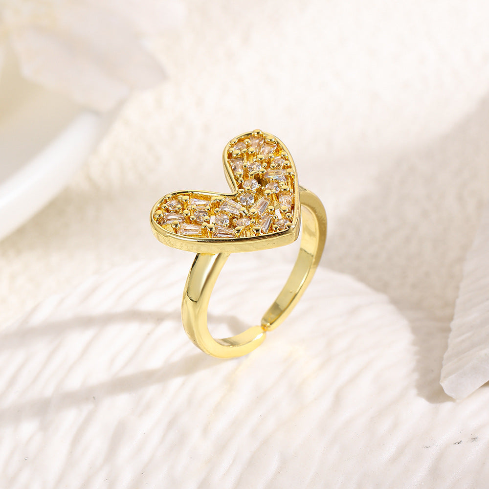 Wholesale Copper 18K gold-plated zircon heart ring