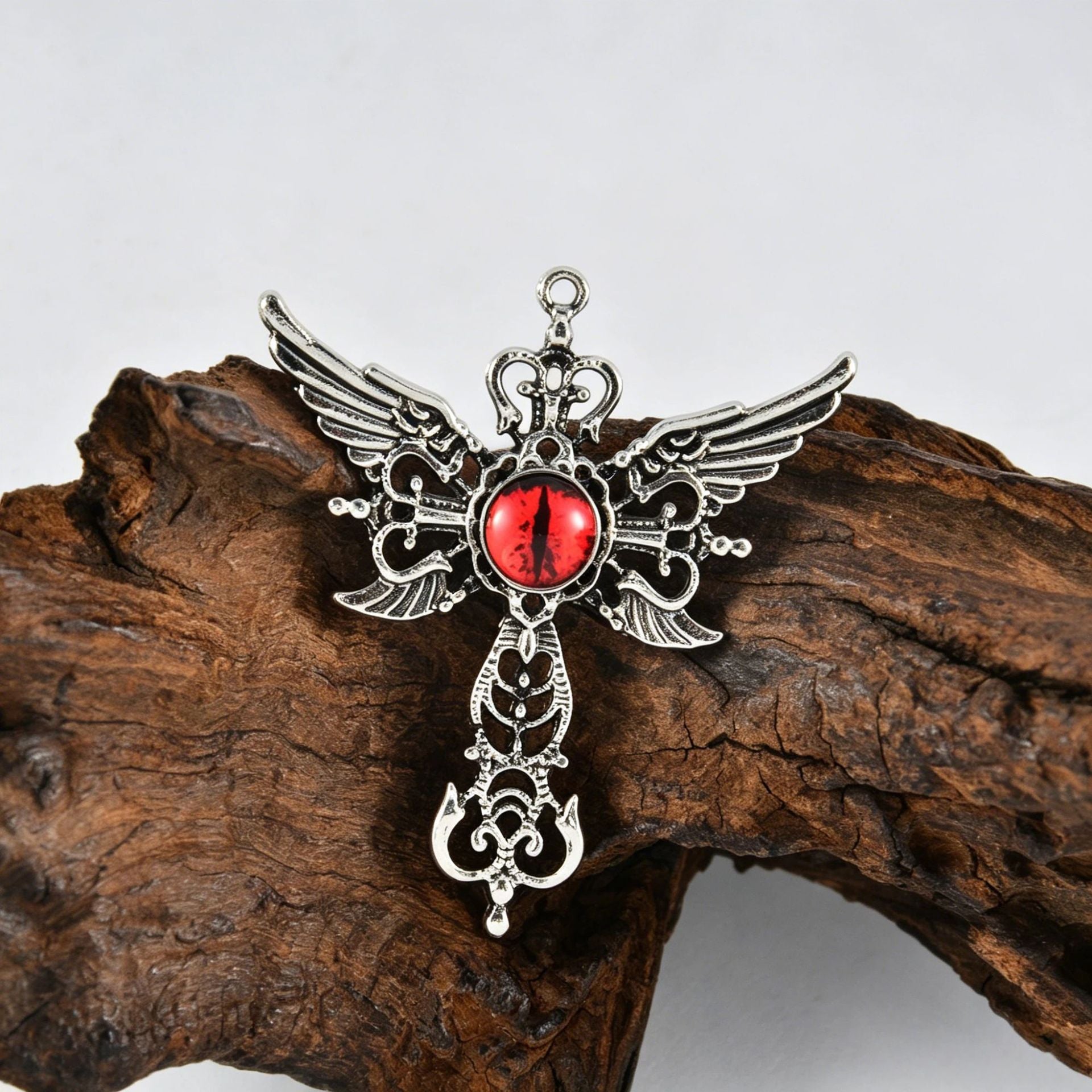 Wholesale Red Angel Wings Cross Pendant Necklace,  Vintage Evil Eye Design Boutique Jewelry Gift