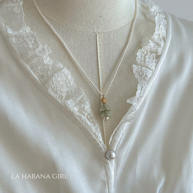 Wholesale Christmas tree mini pine green imported Czech bead necklace