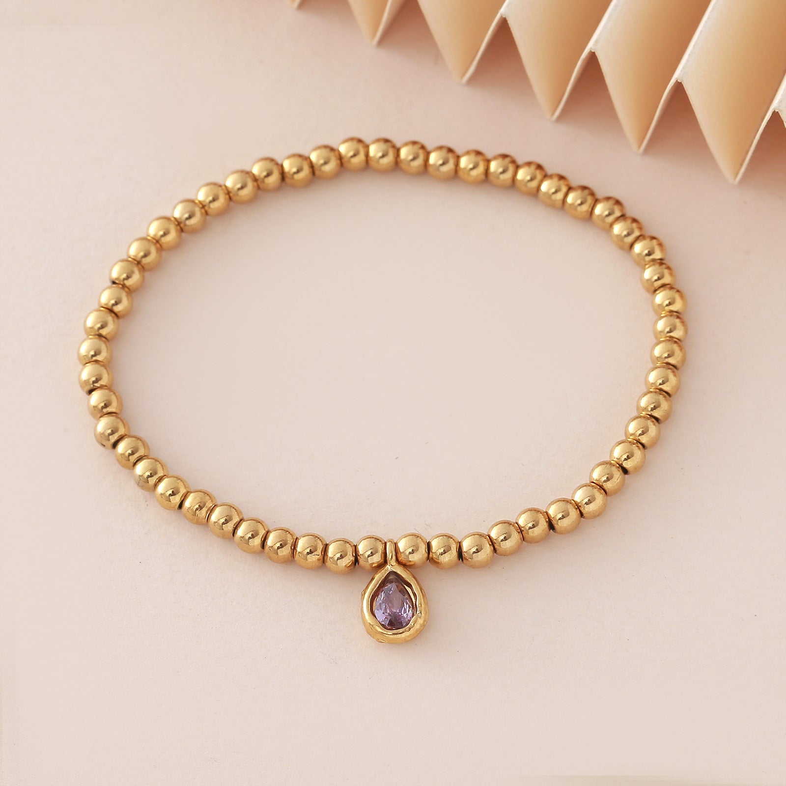 Wholesale Stainless steel birthstone colored zircon round bead chain