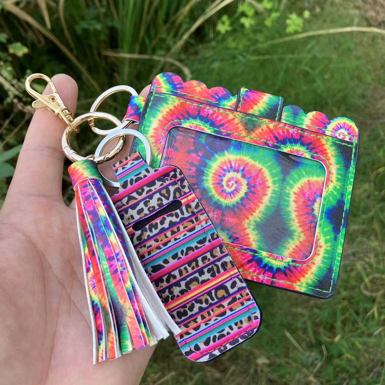 Wholesale Leopard Print Sunflower Butterfly Lipstick Case Card Holder Keychain Wristlet Keychain ACC-KC-QiuXue018