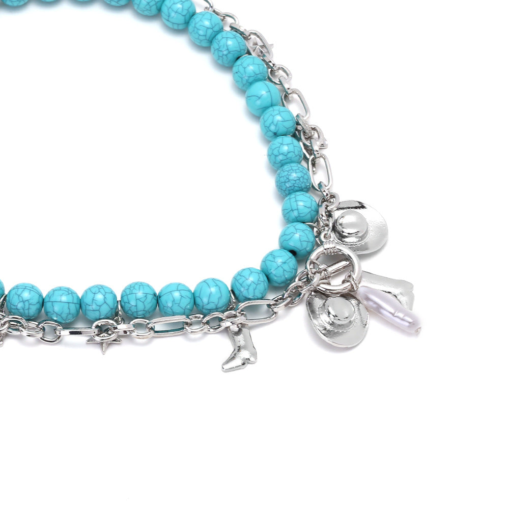 Wholesale  Denim Style Hat Boots Pendant Necklace Multi-Layer Clavicle Necklace