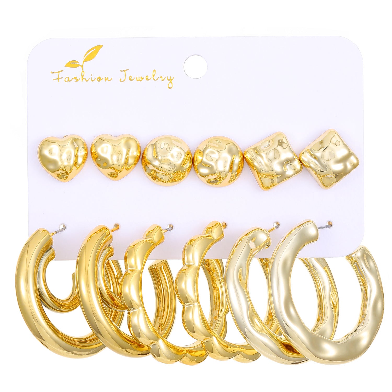 Wholesale C-shaped Irregular Exaggerated Gold and Silver Earrings 6-piece Set ACC-ES-ChengJing001