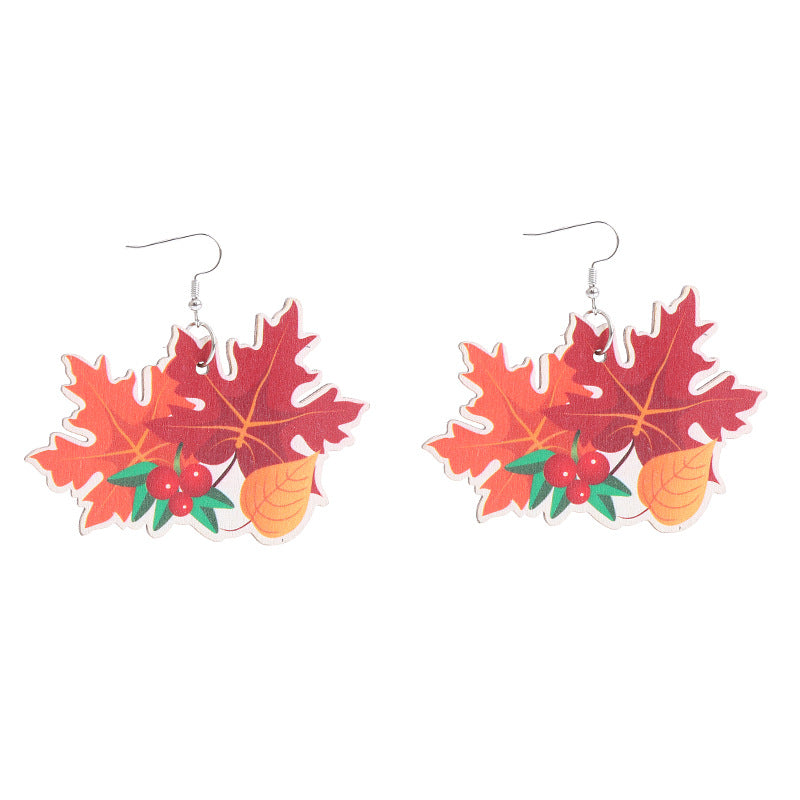 Wholesale Thanksgiving Pumpkin Maple Leaf Turkey Wooden Earrings ACC-ES-CT030