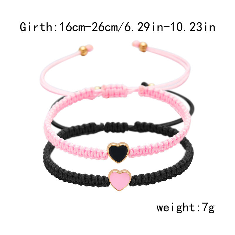 Wholesale  adjustable peach heart woven colored rope  Valentine' s Day Bracelet