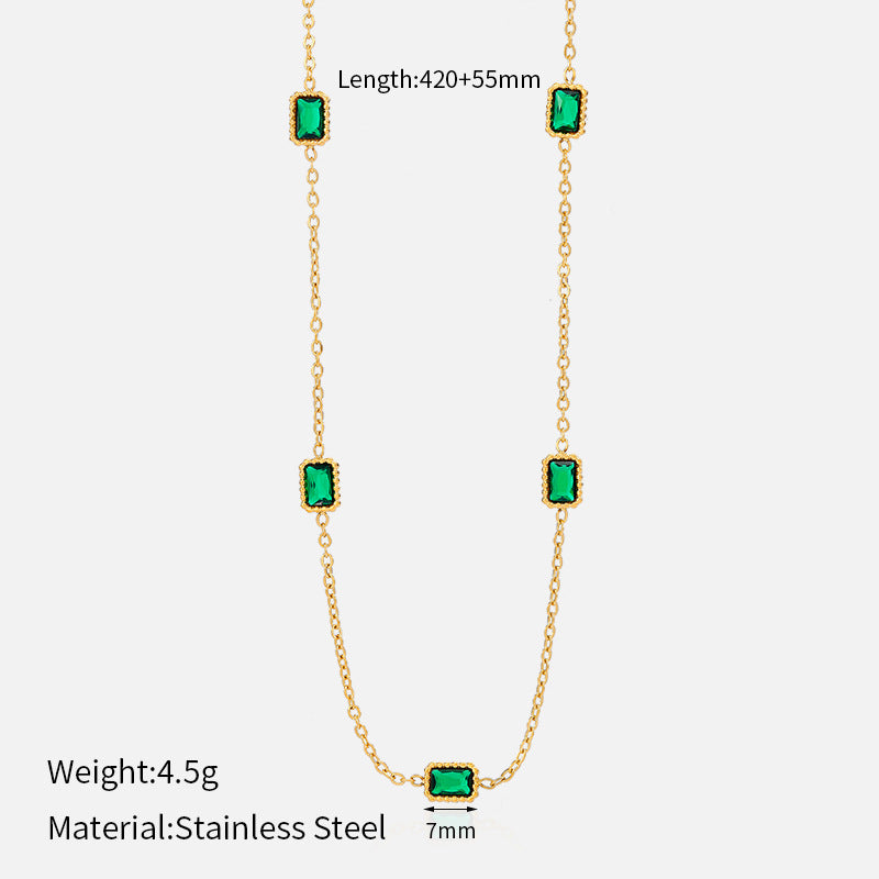 Wholesale  Retro Emerald Stainless Steel Necklace