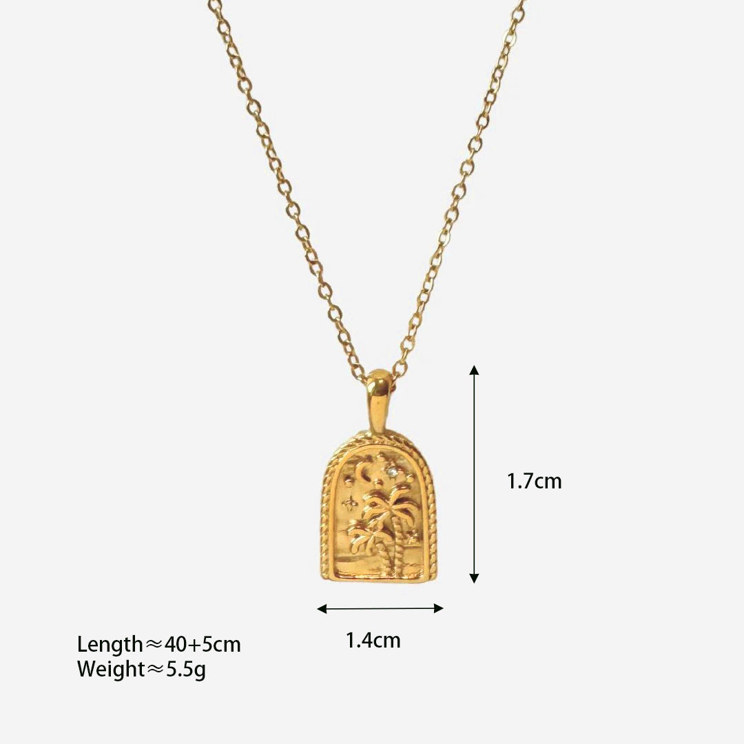 Wholesale Stainless Steel Palm Tree Necklace Star Moon Zircon Geometric Clavicle Chain