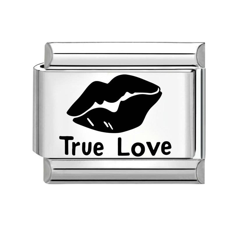 Wholesale Italian Charm Bracelet 9mm DIY Splicing Black and White Lettering Stainless Steel Composable Bracelet