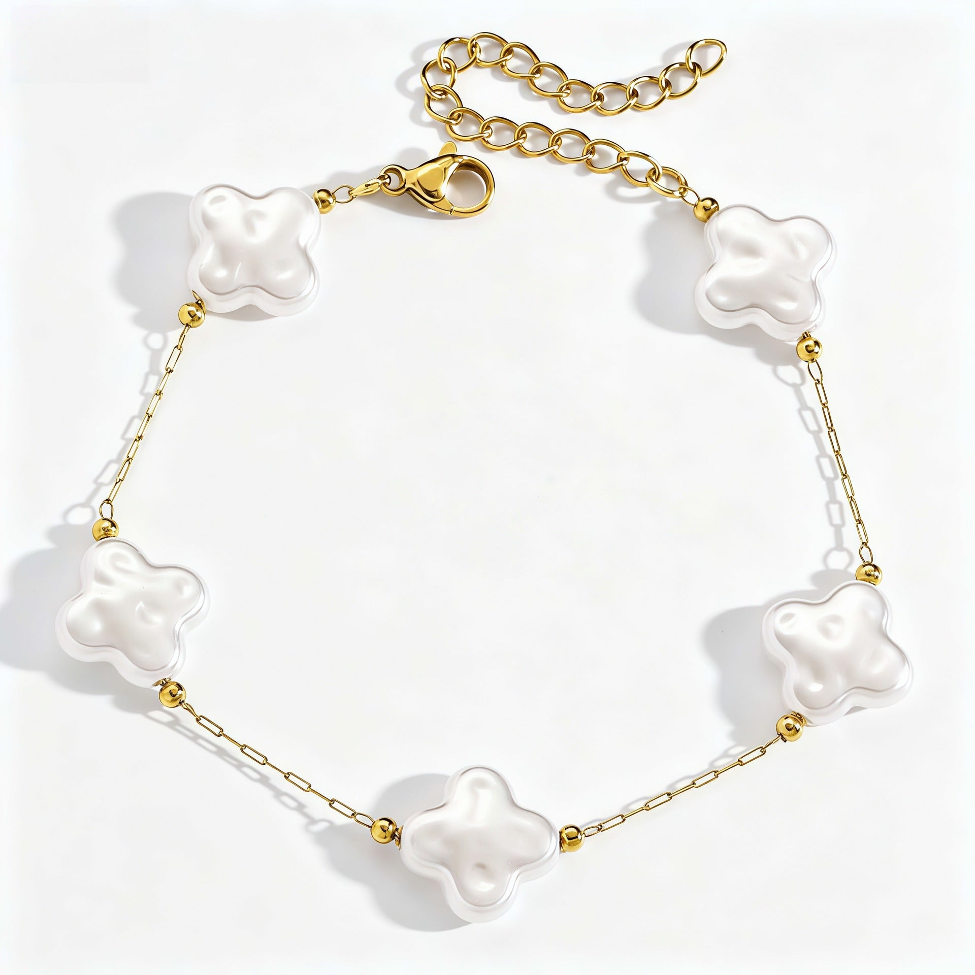 Wholesale Stylish Stainless Steel Imitation Pearl Bracelet With Flower Moon Cross Design Women S Jewelry Accessory