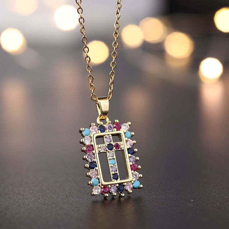 Wholesale Gold Plated Virgin Mary Cross Pendant Choker Necklace Colorful Zircon Fashion Jewelry Accessory For Gift