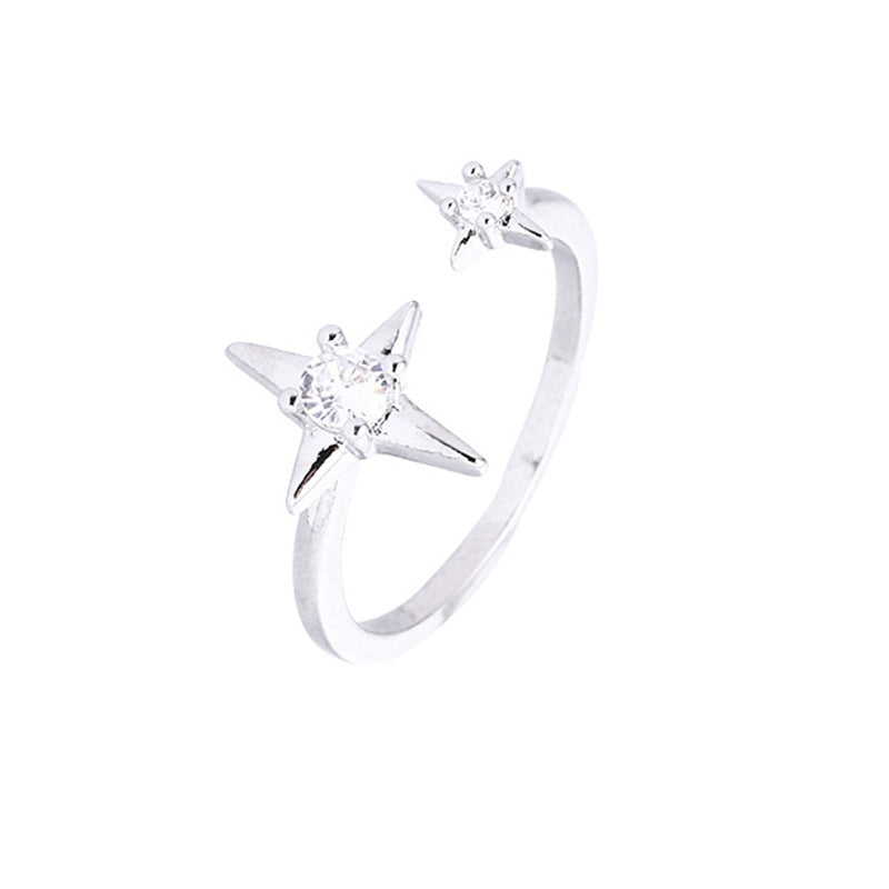 Wholesale Zircon Four Pointed Star Open Ring Women S Fashion Jewelry Accessory Gift For Girlfriend Boutique Resale
