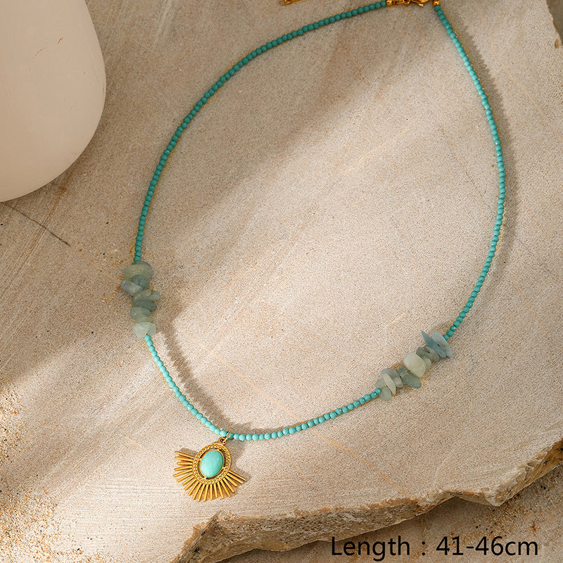 Wholesale Natural Stone Stainless Steel  Pendant Necklace