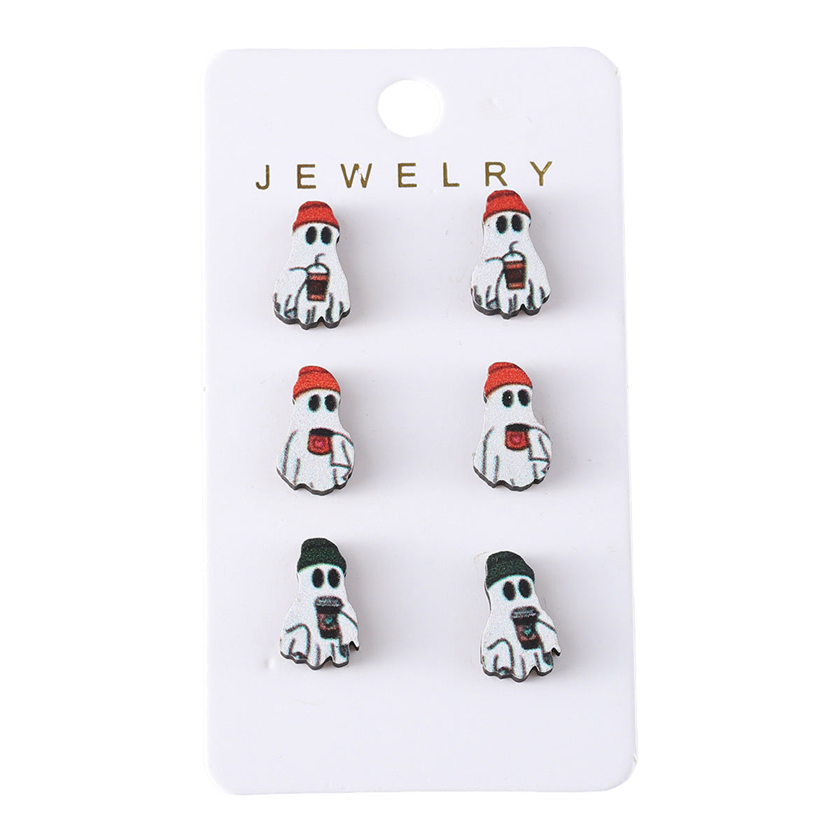Wholesale Halloween Wood Coffee Ghost Earrings Set
