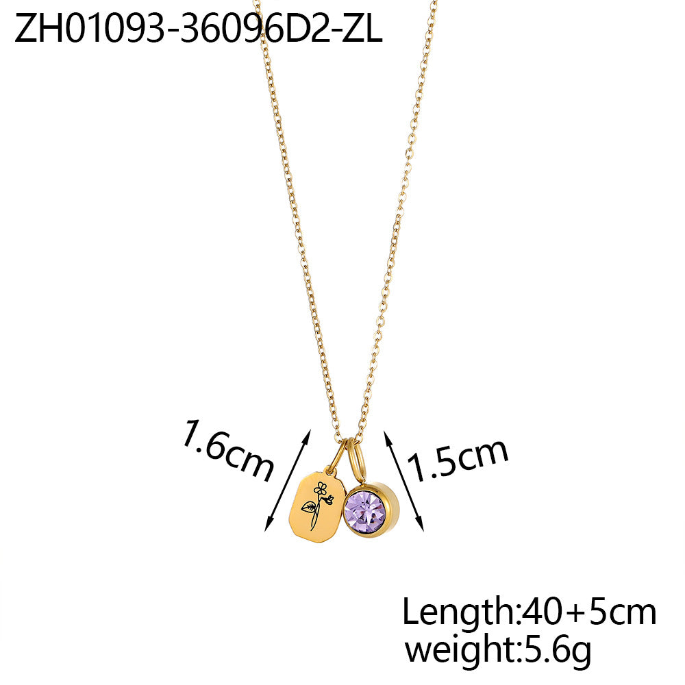 Wholesale Zircon Flower Pendant Stainless Steel  Necklace