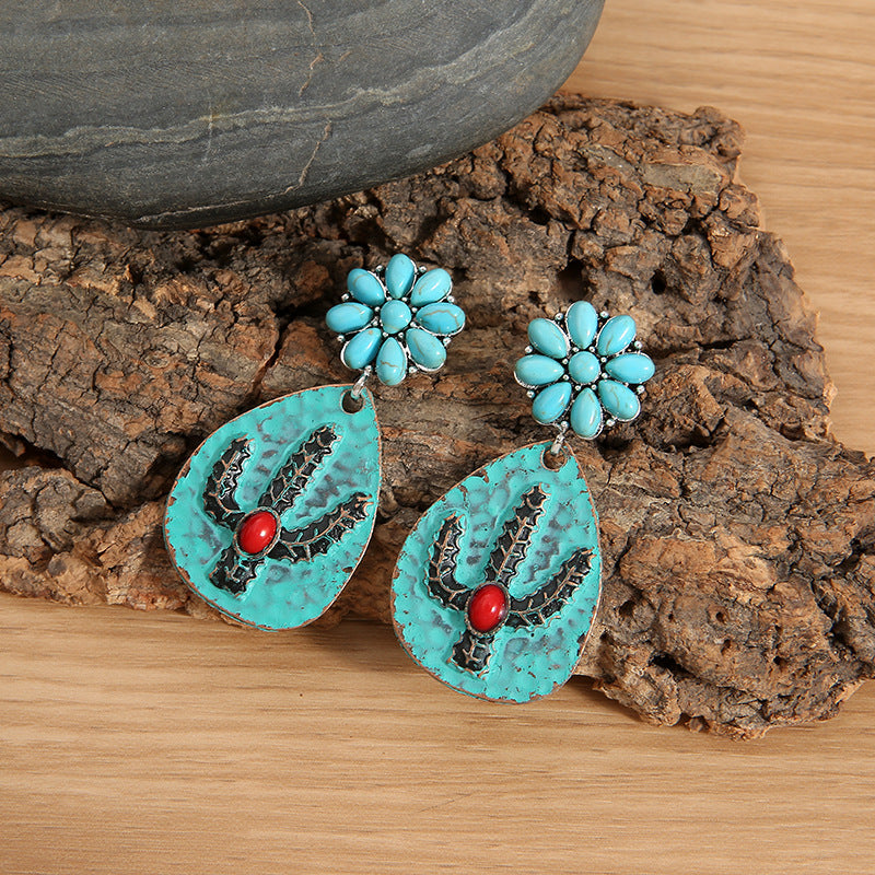 Wholesale Flower Turquoise Water Drops Red  Green Earrings