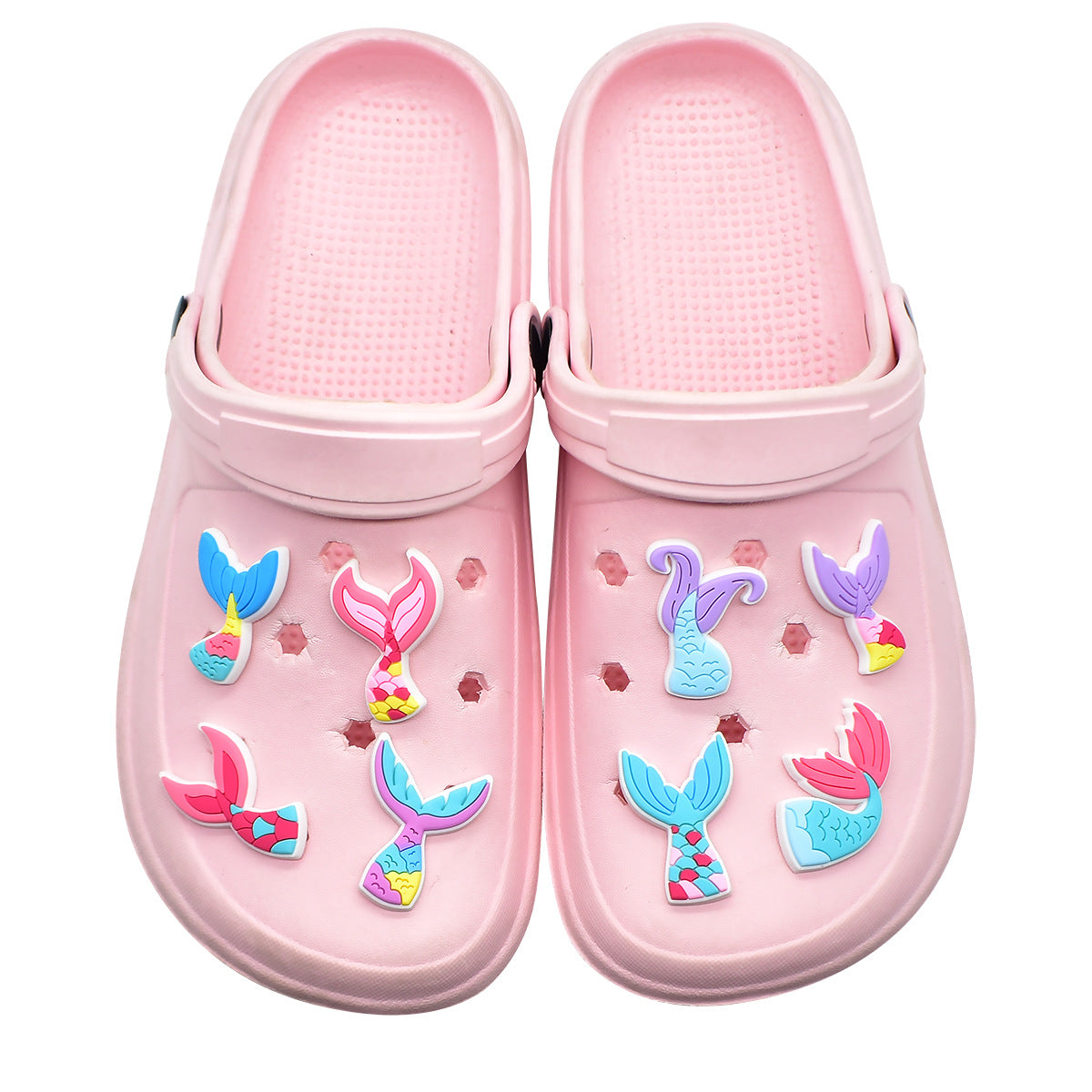 Wholesale Random 100pcs Colorful Mermaid Tail Series  PVC Soft Rubber Shoe Buckle Decoration