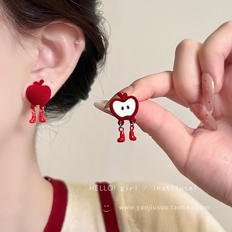 Wholesale flocked red apple funny earrings