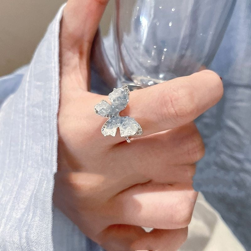 Wholesale gradient artificial blue crystal butterfly ring
