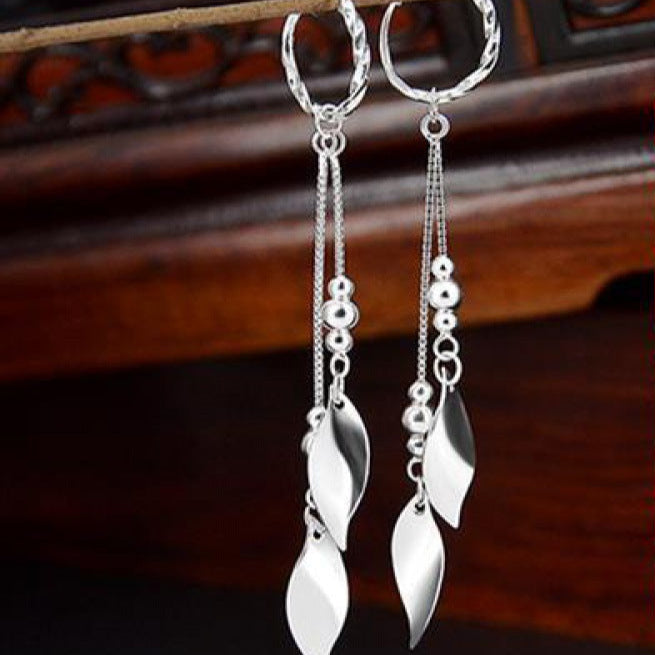 Wholesale sterling silver long maple leaf earrings