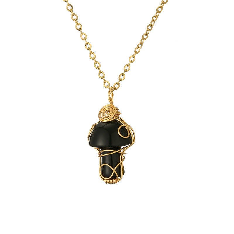Wholesale Fashion Handmade Wire Wrapped Amethyst Crystal Pendant Necklace Natural Stone Mushroom Design Jewelry Gift